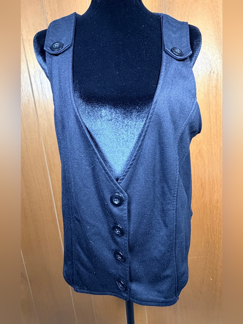 Vintage 90s Style Black Button-Front Tailored Waistcoat Vest.